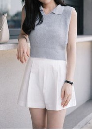 Clover.cross 超顯瘦打摺A字短褲(白色)｜韓國女裝