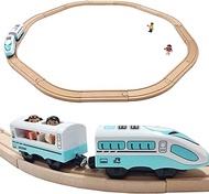 Wooden Train Track Set with Battery Operated Train Toys High Speed for Toddlers 3 4 5 6 Year Old Boys Kids Christmas Train Magnetic Couplings City Vehicle with Figures(Without Battery)
