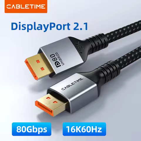 CABLETIME 16K DisplayPort Cable DP 2.1 8K@120Hz 4K@240Hz 80Gbps HDR Video Audio Cable for HDTV Camer