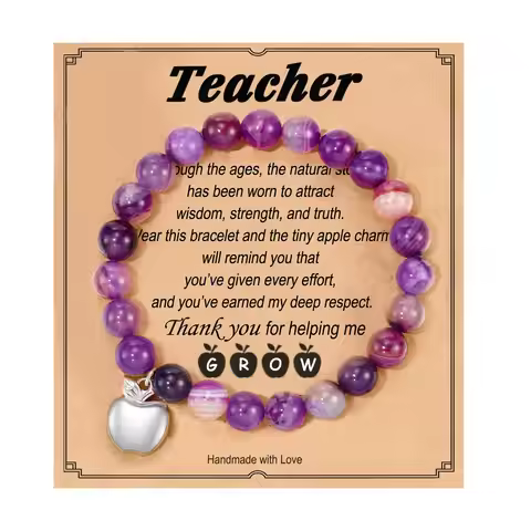 Apple Charm Bracelet with Message Card Teacher Appreciation Healing Relaxation Bracelet for Teachers