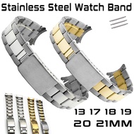 Curved End Stainless Steel Watch Strap Bracelet 13 17 18 19 20mm 21mm Folding Buckle Metal Watch Ban
