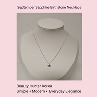 September Sapphire Birthstone Necklace | 925 Silver / Rose Gold Plated | Korean Minimal Pendant Jewe