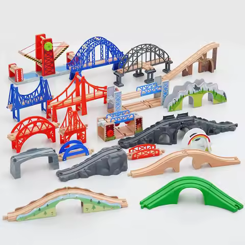 Wooden Train Bridges Wooden Train Track Accessories Suspension Bridge Viaduct Bridge Compatible with