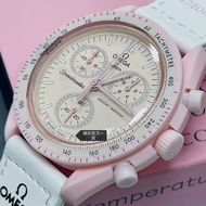 Pink Cute Romantic Pink Leather Strap Women's Quartz Watch, OMJCB05 Women's Watch Elegant Luxury High-End, Omega Speedmaster White Dial Simple and Elegant