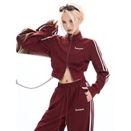 APEA2023 Spring Stripe Embroidered Cardigan Jacket & Straight Sport Pants Set