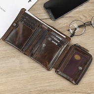 〖ahlsen wallet〗 3 Folds Genuine Leather Short Wallet Soft Cowhide Men 39;s Business Card Wallets Zipper Purse Luxury Designer Men Women