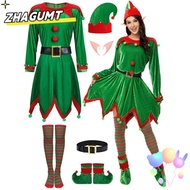 ZHAGUMT Christmas Elf Costume, Green 6 Pack Christmas Cosplay Clothing, Fashion Velvet Parent-Child 