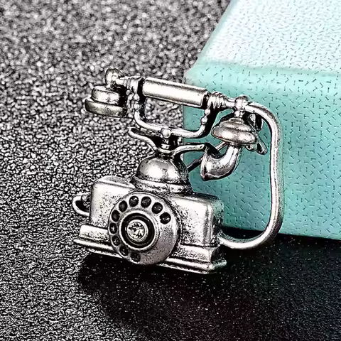 Zlxgirl luxury Antique silver vintage Telephone Landline Phone Brooch Mother Father Precious Gifts S