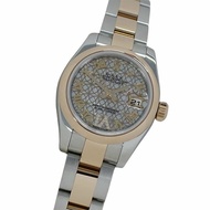 勞力士 Datejust 179161NR（隨機編號）女士腕錶，帶蓮花、貝殼和鑽石設計，自動上鍊，不銹鋼，玫瑰金，PG 組合，已大修拋光