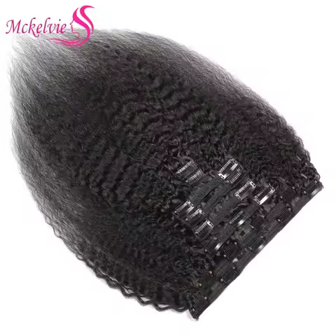 100% Human Hair Kinky Straight Clip In Hair Extensions 8 Pieces Set Brazilian Virgin Hair For Black 
