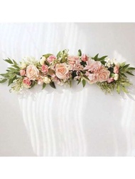 1入組25.6吋人造玫瑰牡丹婚禮拱門花接花串,假綠葉農舍花串,適用於婚禮迎賓牌、背景幕布、門花藝、家居裝飾