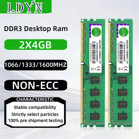 DDR3 2X4GB 1066MHz 1333MHz 1600MHz PC3-10600 12800 UDIMM 1.5V CL11 2Rx8 Non-ECC Unbuffered 240Pin De