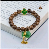 Agarwood bracelet mixed with lucky 4-leaf clover