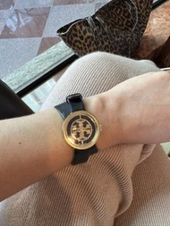 Tory Burch Gold Dial Black Leather Watch
