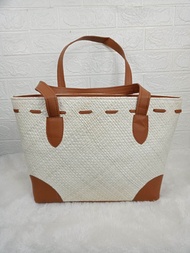 Tas kepang sulam strip/Tas anyaman pandan tas Tote estetik