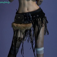 MONS Mini Bag Belt, Gyaru Trendy Design Faux Fur Splicing Belts, Retro Chic Y2K Cowgirl Waistband fo