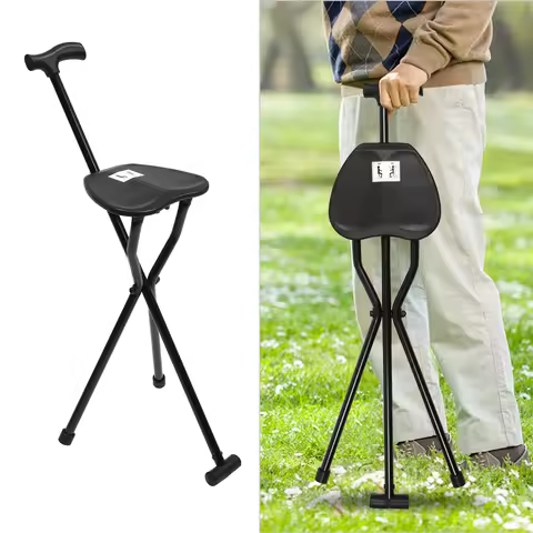 Walking Stick Cane Chair Folding Cane with Seat 35.4 Inches Tall and Supports up to 249.12lbs