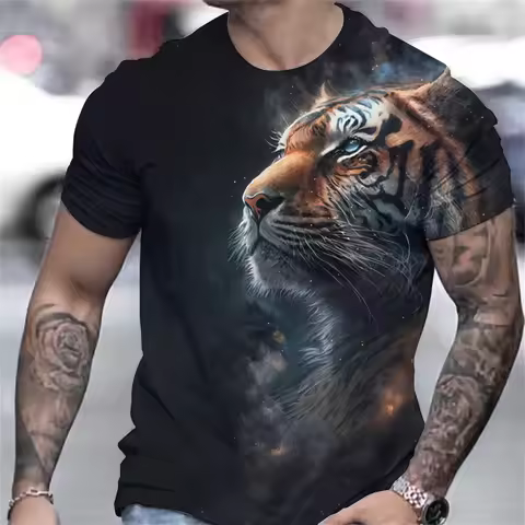 Tiger Print Men's Pattern Design O Neck Novelty T Shirt Temperament Casual Comfortable T Shirt Summe