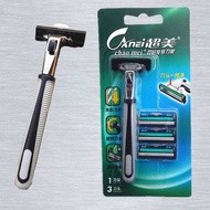 Super Beautiful Rotating Double Layer Razor Blade Men Manual Razor 1 Blade Holder+3 Blade Compatible