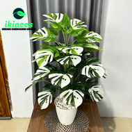 DAUN MONSTERA JUMBO PLASTIK 24 DAUN VARIEGATA ARTIFISIAL BUNGA SUDUT RUMAH BUNGA PLASTIK HIAS DEKORA