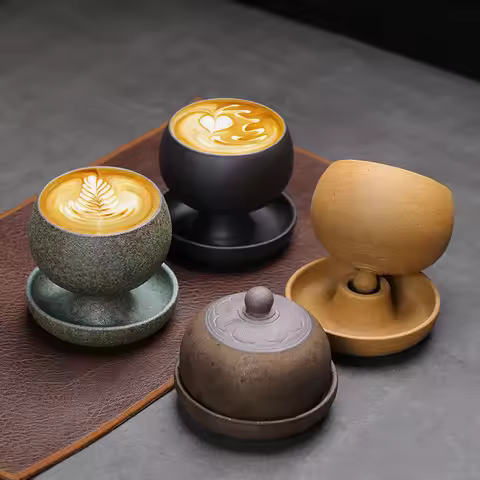 Creative Ceramic Round Small Coffee Cup With Saucer 5oz 150ml Retro Tea Coffee Cup