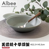 Albee Minoyaki Plate Ten Grass Pattern Kiln Glaze-Changing High-Quality Magnetic Dinner 22.5cm Blue-