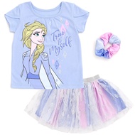 Princess Moana Frozen Girls T-Shirt Tulle Mesh Skirt and Scrunchie 3 Piece Outfit Set Toddler to Big