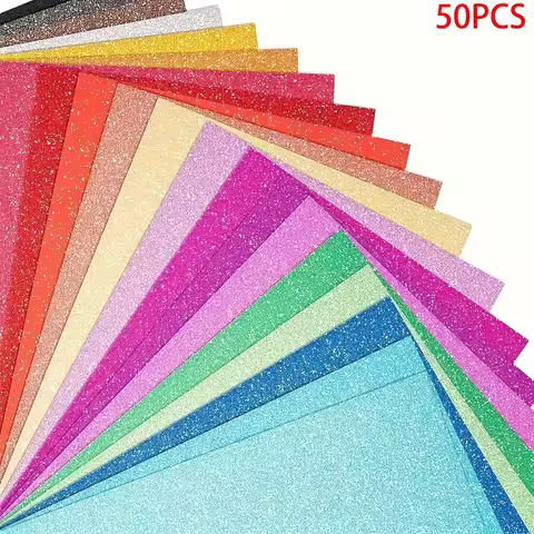 50Sheet Colorful Glitter Cardstock 6Inch Decorative Glitter Paper Card Stock Shiny Scrapbook Sparkly