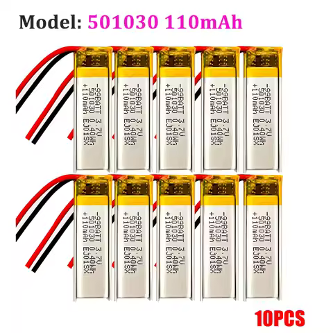 10PCS 501030 110mAh 3.7V Rechargeable Batteries Lithium Polymer Li-lon Battery 601030 501230 for Wir