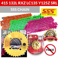 ZFORE 415 GOLD SPROCKET SET WITH SSS HEAVY DUTY CHAIN RXZ LC135 Y125Z 125Z Y110 SRL Y100 GREEN PINK 