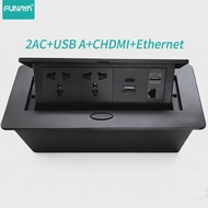 Universal Pop Up Hidden Socket 13A 3500W with USB 5V 2.1A Ethernet Outlets RJ45 HDMI Ports Black Des