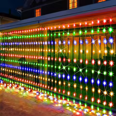 3X2M 3x3M Solar Waterfall Curtain Light Outdoor Christmas Waterfall Light Solar Window Curtain Icicl