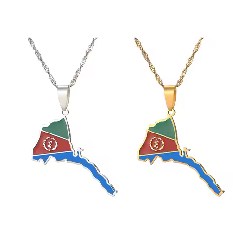 Eritrea Map Flag Pendant Thin Necklaces for Women Girls Gold Color Jewelry African Map of Eritrean