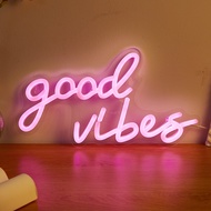 1 biển hiệu đèn LED neon Good Vibes, đèn tường hình bóng đèn neon xanh lá cây, đồ trang trí cho phòn