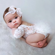 Ylsteed Newborn Photoshoot Props Infant Lace Photography Outfit with Headband Prop