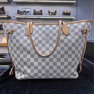 LV NF neverfull 中號 白色棋盤格 芯片款 成色看細節圖