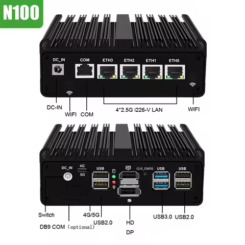 Fanless pfSense Firewall Soft Router J4125 N5105 N100 4x i226-V 2.5G LAN NVMe Barebone Mini PC HDMI2