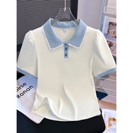 baju t shirt perempuan t shirt oversize T-shirt lengan pendek kolar boneka palsu gaya barat wanita m
