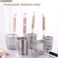 LINDW99NX  Basket Strainer, Multifunctional Thickened Noodle Funnel, Durable Wooden Handle Stainless