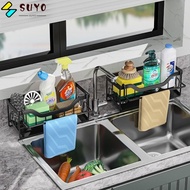 SUYO Kitchen Sink Organizer, Black 24*9*10 CM Sponge Holder, Serviceable Stainless Steel Sink Organizer Kitchen