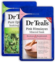 Dr Teal's Epsom Salt Bath Combo Pack (6 lbs Total), Relax &amp; Relief with Eucalyptus &amp; Spearmint, and Restore &amp; Replenish with Pink Himalayan