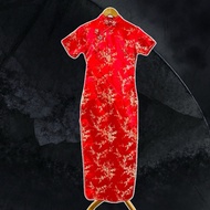 Long apricot damask red cheongsam size S (N80 E66-68 Butt 88 D122)i