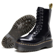 Dr. Dr Martens Jadon ซิปข้างหนังด้านบนสูงด้านล่างหนา10รูสำหรับผู้หญิงรองเท้าบูท Martin