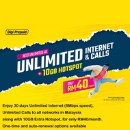 Digi Prepaid NEXT 40 Enjoy 30 days Unlimited Internet (6Mbps speed), Unlimited Calls with 10GB Extra Hotspot