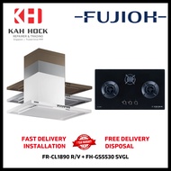 FUJIOH FR-CL1890 R/V 900MM CHIMNEY COOKER HOOD + FH-GS5530 SVGL BLACK GLASS GAS HOB BUNDLE