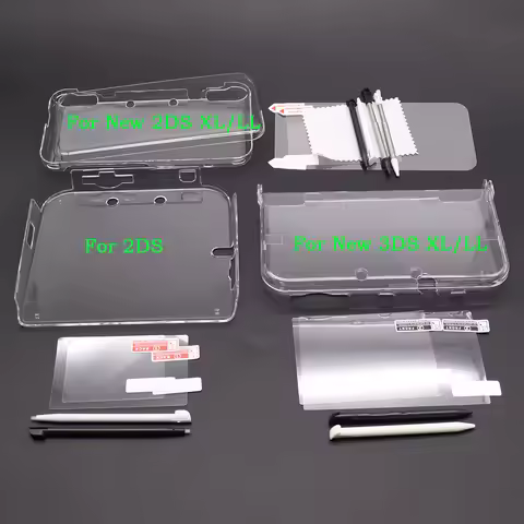 For 2DS New 2DS 3DS XL LL Clear Split Shell Transparent Protective Cover Case Screen Film LCD Screen