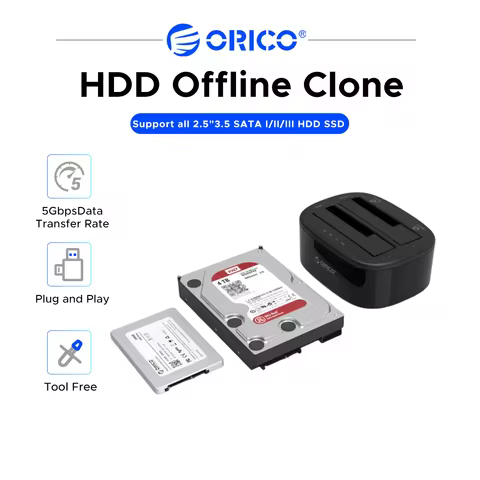 ORICO Dual Bay USB3.0 Hard Drive Dock Offline Clone 36TB Storage For 2.5/3.5" SATA HDD SSD Gaming Fi