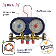 USA Dual Brass Manifold Gauge LX-1002 (R12/R22/R134a/R404a)