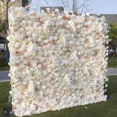 Custom Wedding Party Decoration 5d 3d Rose Flowerwall 8ft X 8ft Artificial Roll up Silk Flower Wall 