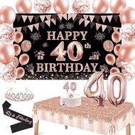 BRT Bearingshui 40th Birthday Party Decorations Supplies Black and Pink, Number 40 Balloons Candle w